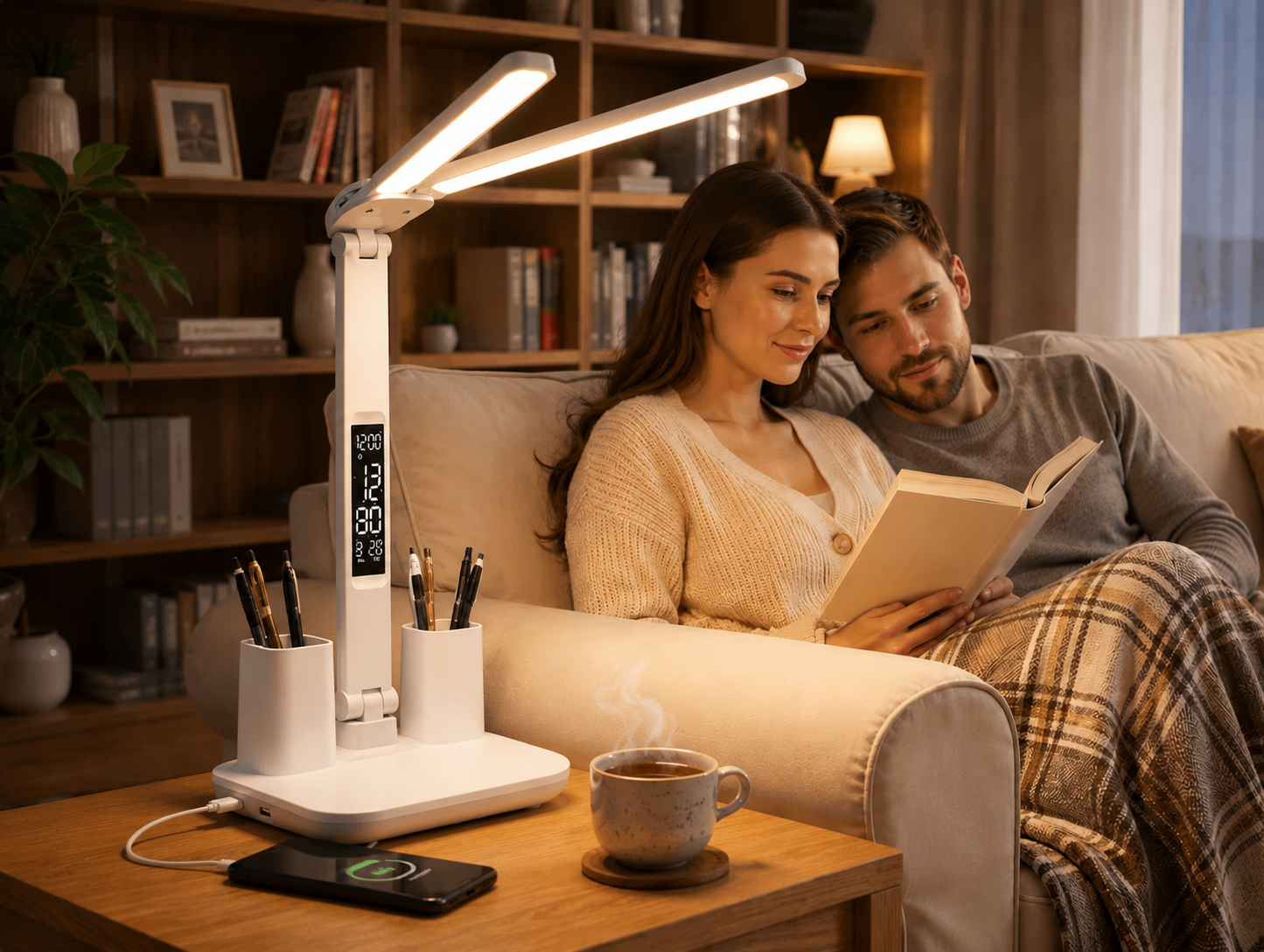 lampe de table led couple lecture soiree