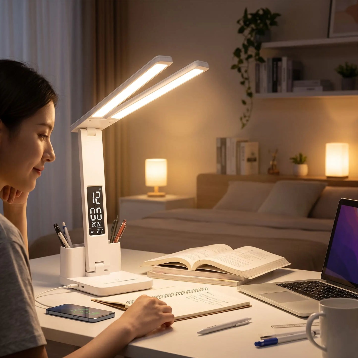 lampe de table led femme teletravail