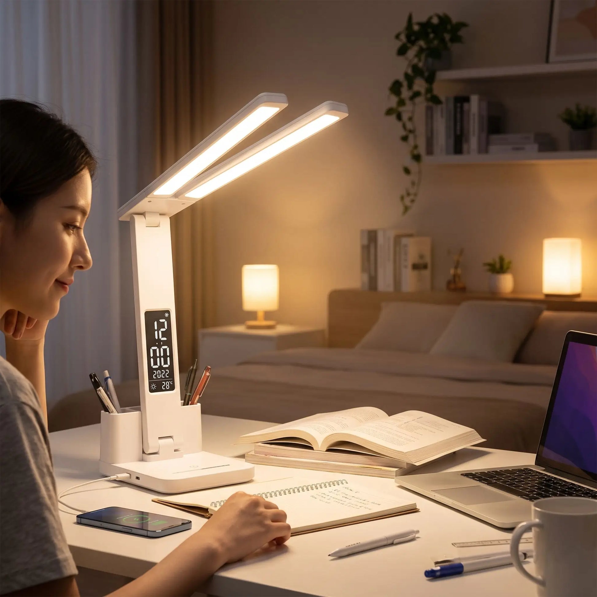 lampe de table led femme teletravail